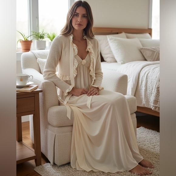 Gilligan & O'Malley Other - Vintage Gilligan & O'Malley Cream Maxi Lace Slip Dress & Crop Top Set Sz S